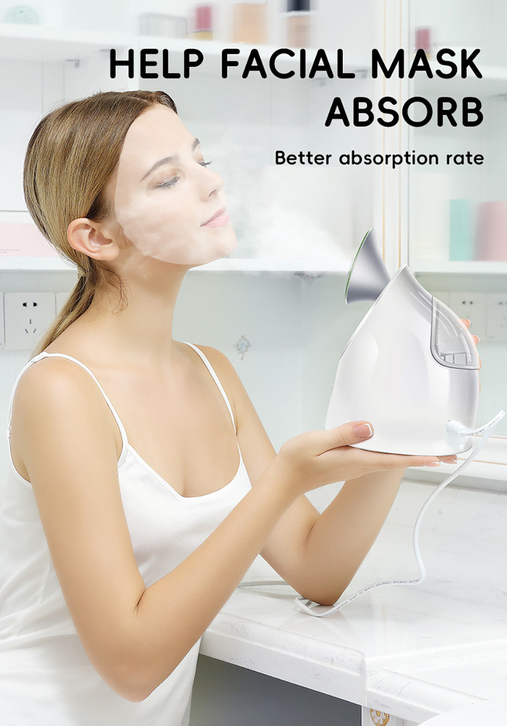 Vaporizador facial iónico de vapor caliente KSKIN KD2331A, humidificador de aromaterapia para el hogar, pulverización cálida y caliente, penetración por pulverización iónica - Enchufe UE
