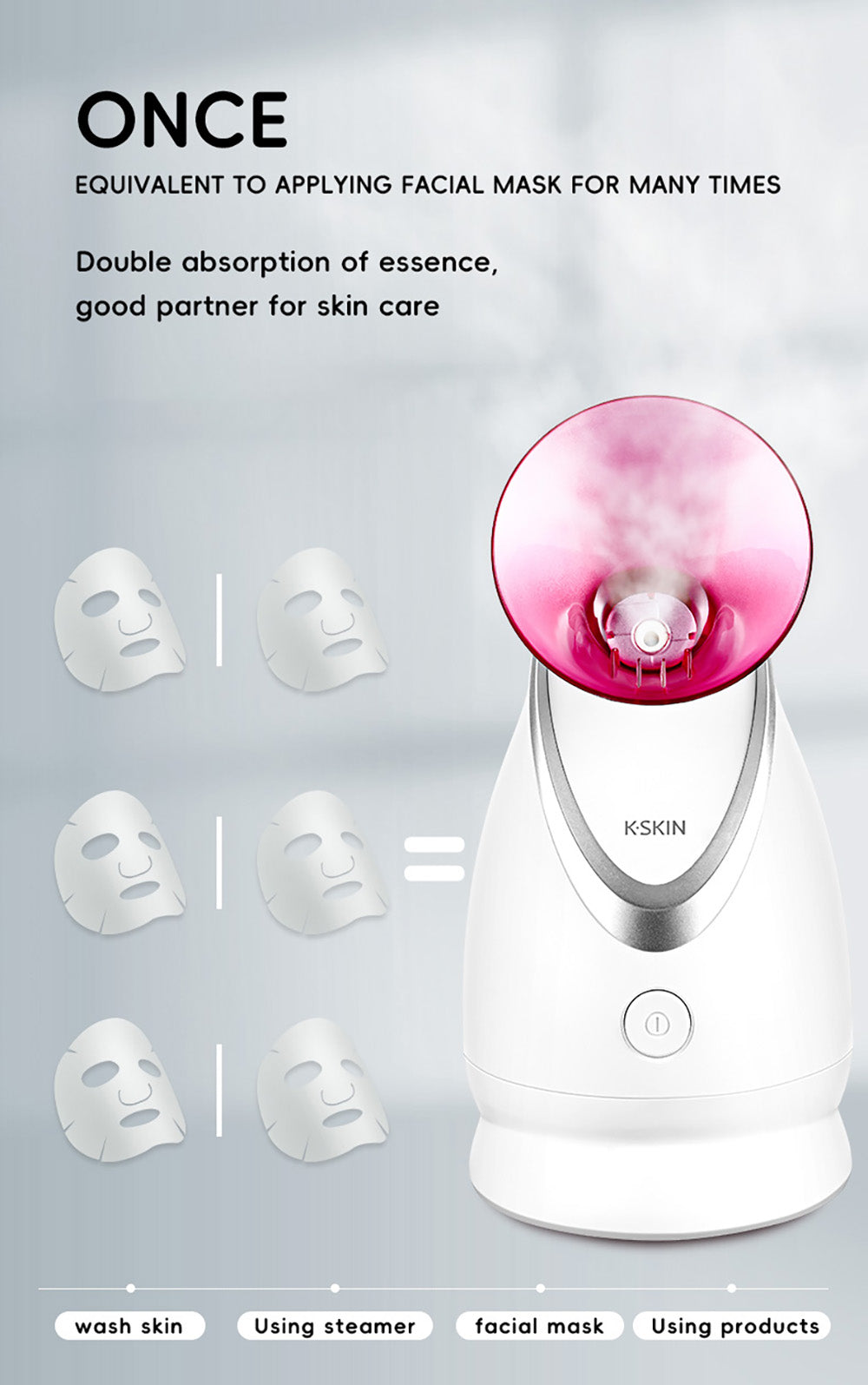 Vaporizador facial iónico de vapor caliente KSKIN KD2331A, humidificador de aromaterapia para el hogar, pulverización cálida y caliente, penetración por pulverización iónica - Enchufe UE