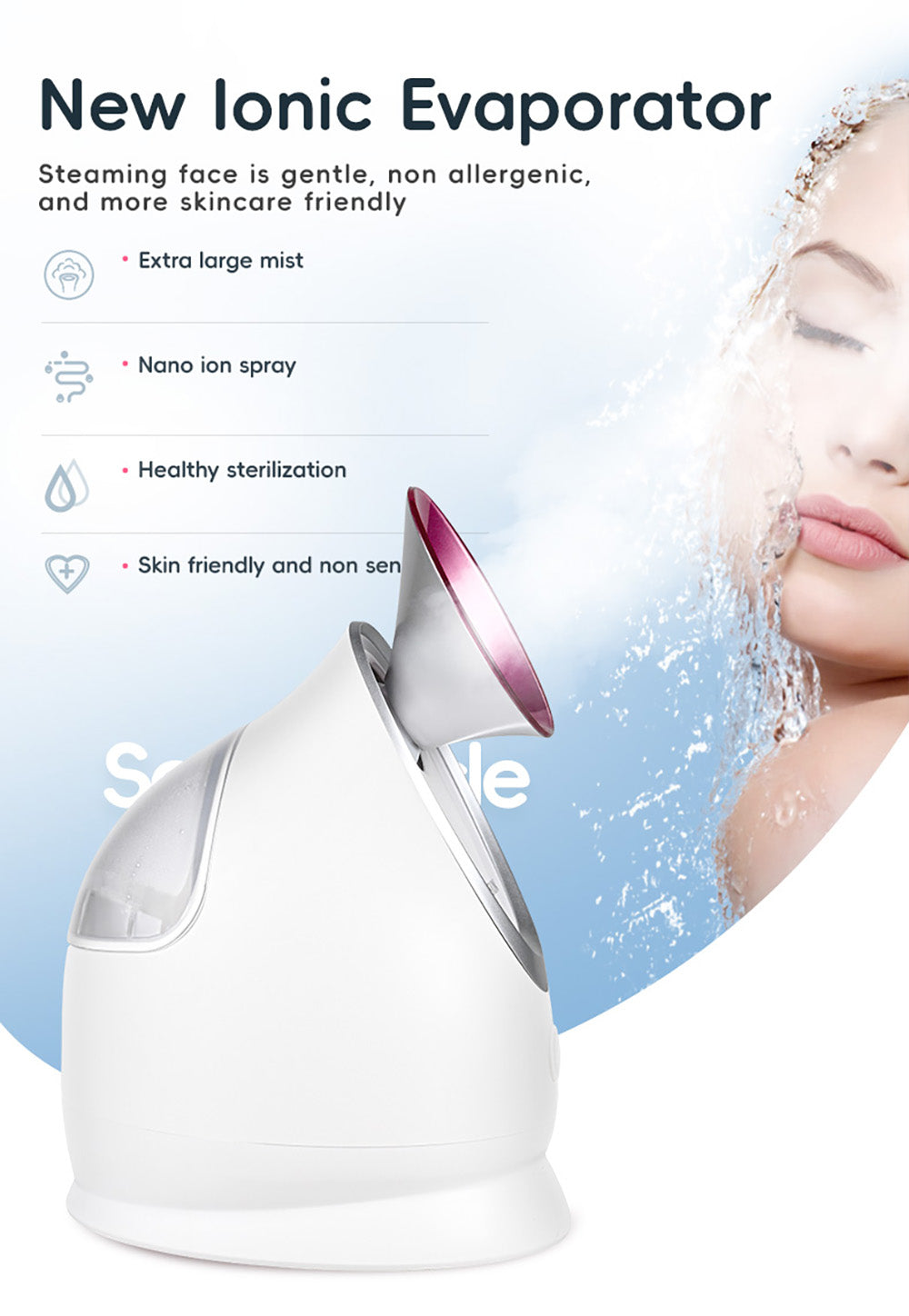 Vaporizador facial iónico de vapor caliente KSKIN KD2331A, humidificador de aromaterapia para el hogar, pulverización cálida y caliente, penetración por pulverización iónica - Enchufe UE