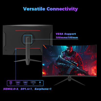 KTC H32S17C 1500R Curved Gaming Monitor, 32 inch 1920*1080 VA Panel, 180Hz Refresh Rate, 3000:1 Contrast Ratio, FreeSync &amp; G-Sync, Low Blue Light &amp; Flicker Free, 2*HDMI 2.0, 1*DP1.4, 1*Earphone Jack, VESA Mount