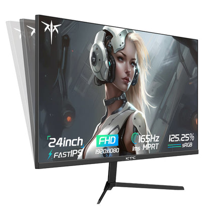 KTC H24T09P Gaming Monitor, 24 Inch 1920x1080 16:9 FHD 165Hz ELED Fast IPS Panel Screen, HDR10 1ms MPRT Response Time Low-blue Compatible with FreeSync G-Sync, 2xHDMI2.0 2xDP1.2 Audio VESA Displayer