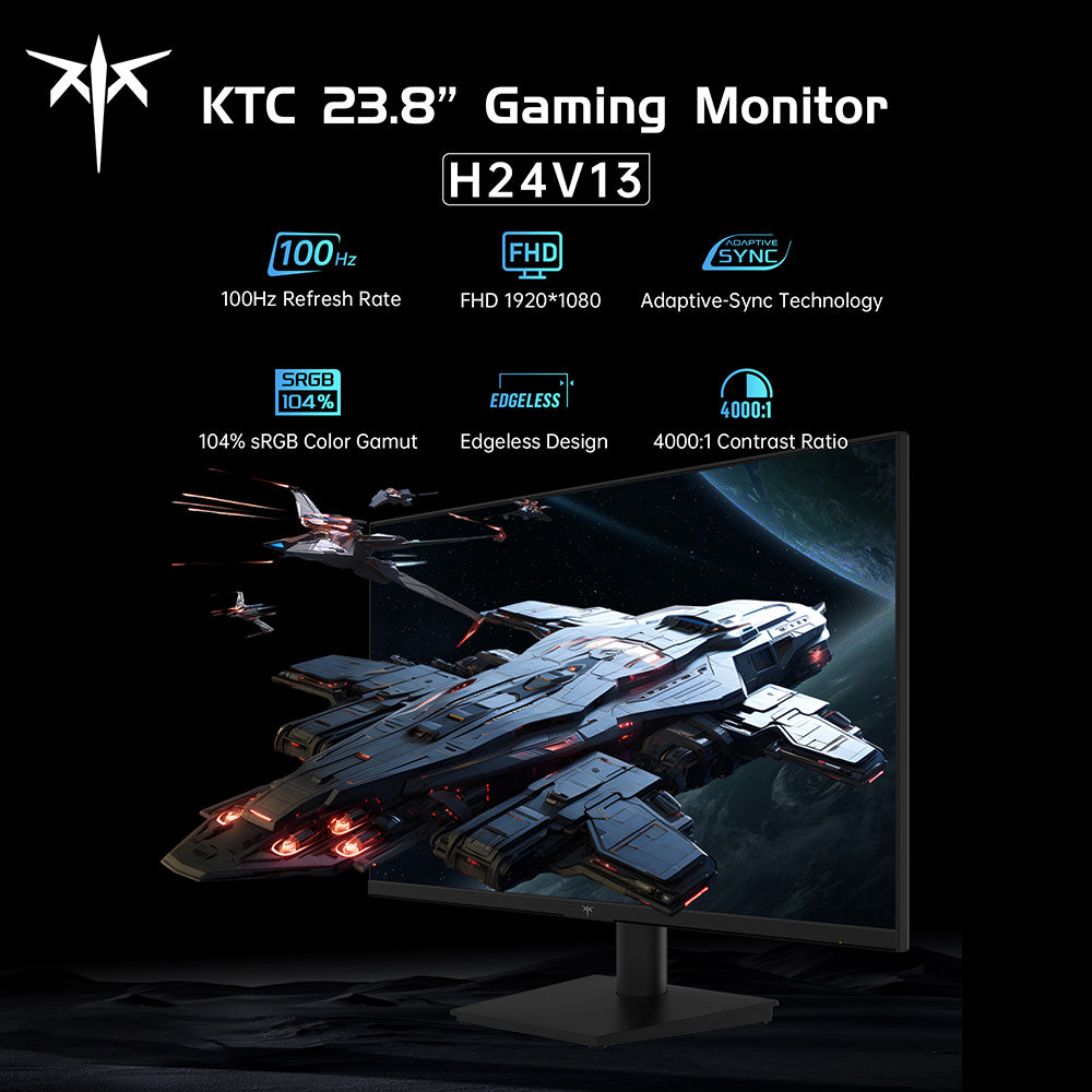 KTC H24V13 23.8-inch Gaming Monitor, 1920x1080 16:9 100Hz High Refresh Rate VA Panel, 4000:1 Contrast Ratio, 104% sRGB HDR10 16ms Response Time, Low Blue Light, FreeSync &amp; G-Sync Compatible, HDMI VGA Audio Out, VESA Wall Mount Tilt Adjustment Display