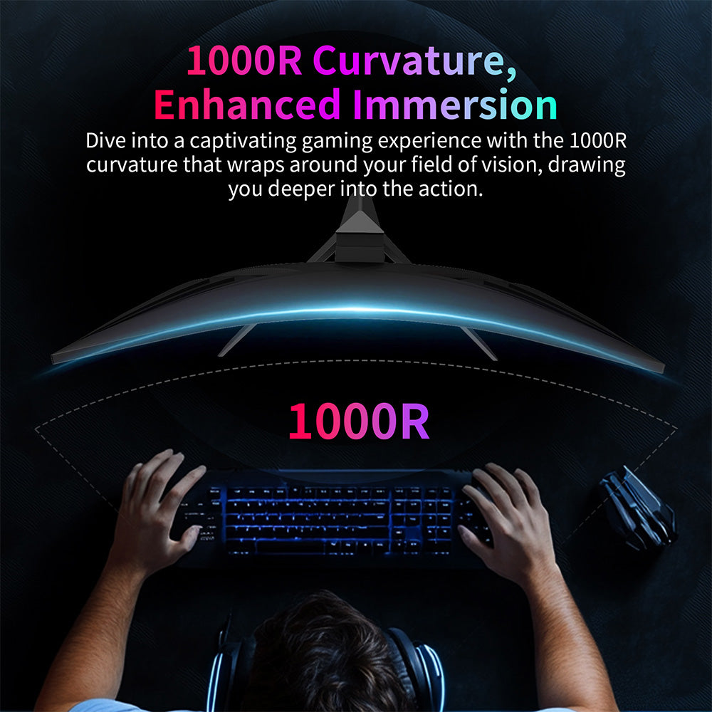 KTC H27S25E Gaming Monitor, 27 inch 2560*1440 QHD CSOT HVA Screen, 1000R Curvature, 240Hz Refresh Rate, 1ms MPRT Response Time, Adaptive Sync, 2500:1 Contrast Ratio, VESA Mount, Low Blue Light & Flicker-Free, 2*HDMI 2.0, 1*DP1.2, 1*Earphone