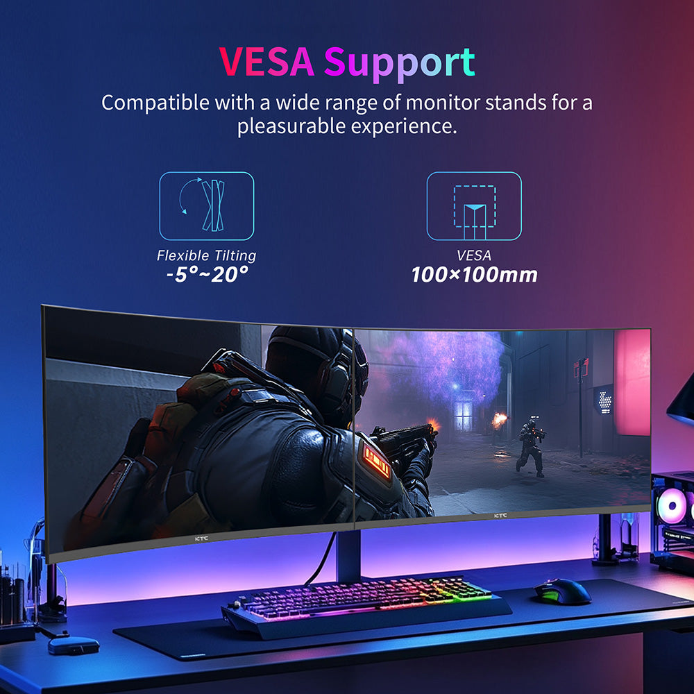 KTC H27S25E Gaming Monitor, 27 inch 2560*1440 QHD CSOT HVA Screen, 1000R Curvature, 240Hz Refresh Rate, 1ms MPRT Response Time, Adaptive Sync, 2500:1 Contrast Ratio, VESA Mount, Low Blue Light & Flicker-Free, 2*HDMI 2.0, 1*DP1.2, 1*Earphone