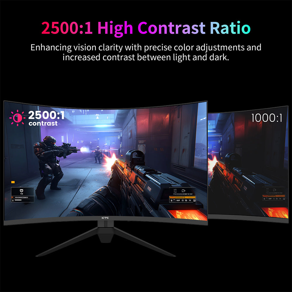KTC H27S25E Gaming Monitor, 27 inch 2560*1440 QHD CSOT HVA Screen, 1000R Curvature, 240Hz Refresh Rate, 1ms MPRT Response Time, Adaptive Sync, 2500:1 Contrast Ratio, VESA Mount, Low Blue Light & Flicker-Free, 2*HDMI 2.0, 1*DP1.2, 1*Earphone