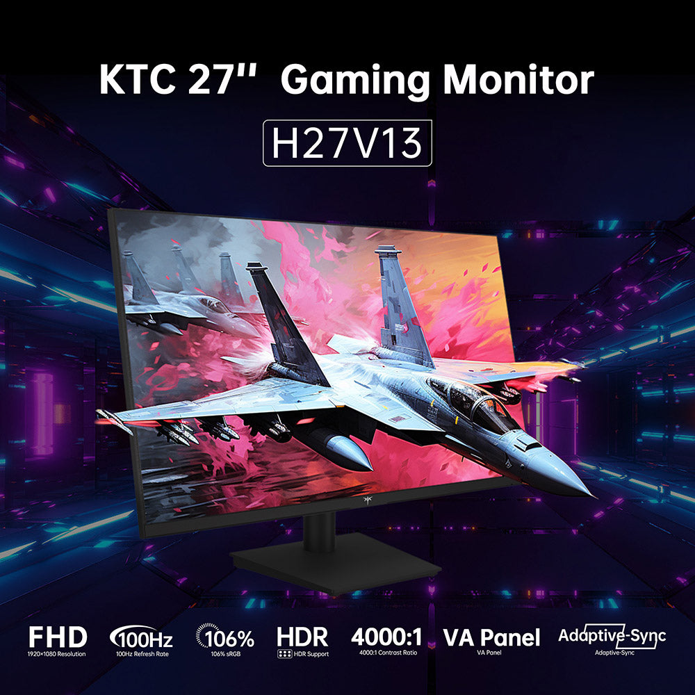 KTC H27V13 27-inch Gaming Monitor, 1920x1080 FHD 16:9 VA Panel, 100Hz Refresh Rate, 4000:1 Contrast Ratio, 106% sRGB HDR10 8ms Response Time, Low Blue Light, FreeSync &amp; G-Sync Compatible, HDMI VGA Audio Out, VESA Wall Mount Tilt Adjustment Displayer