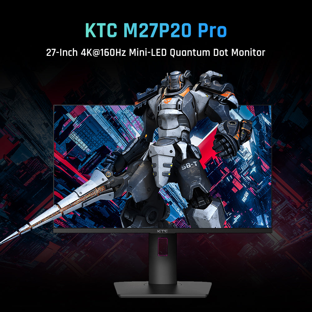 KTC M27P20 Pro 27-inch Mini LED Gaming Monitor, 3840x2160 UHD 160Hz 4K AUO Fast IPS Panel, 1ms MPRT Response Time, Quantum Dot Tech HDR 1000, FreeSync & G-Sync, Built-in Speakers, USB3.0 UpStream 2xHDMI2.1 DP1.4 90W Type-C Audio KVM VESA Wall Mount