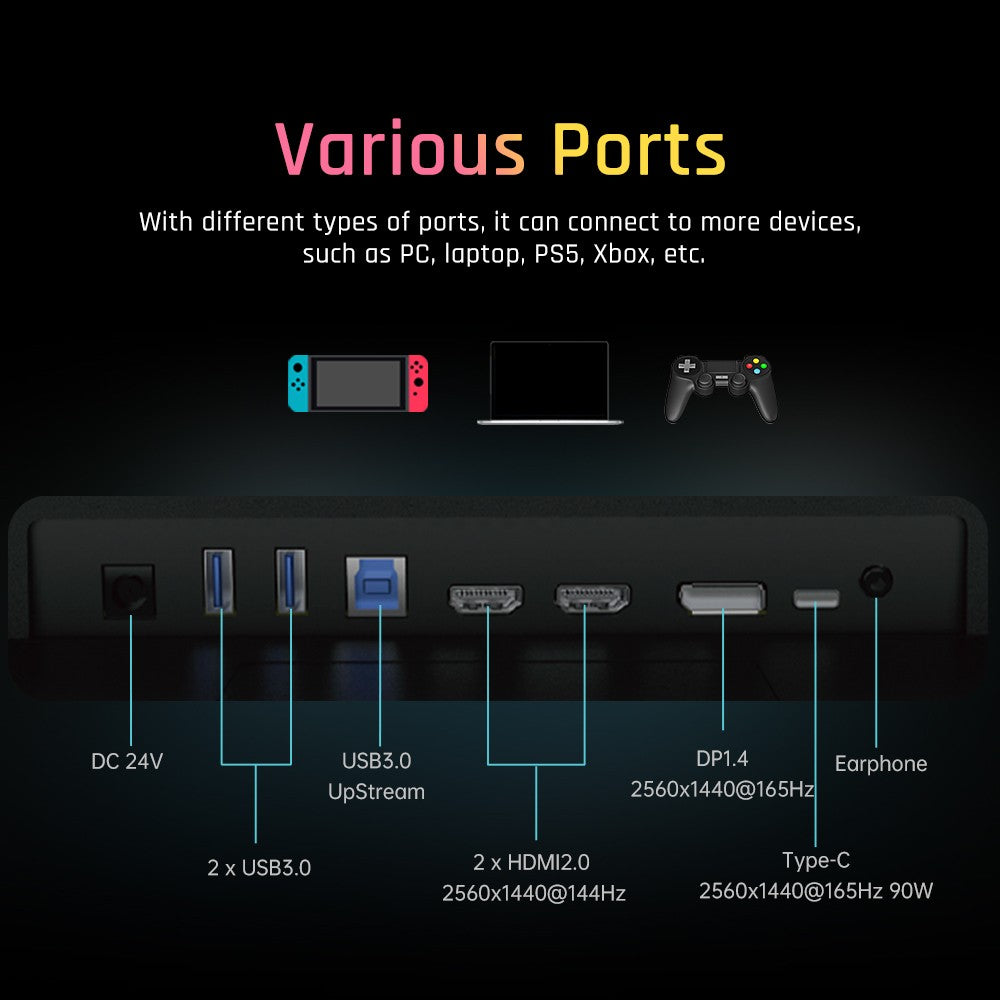 KTC M27T20 27 inch Mini-LED Gaming Monitor, 2560x1440 2K QHD 165Hz HVA 1ms MPRT Response Time Quantum Dot Tech HDR 1000, Compatible with FreeSync G-Sync, Built-in Speakers Ambient Light, USB3.0 UpStream 2xHDMI2.0 DP1.4 90W Type-C Audio KVM Wall Mount