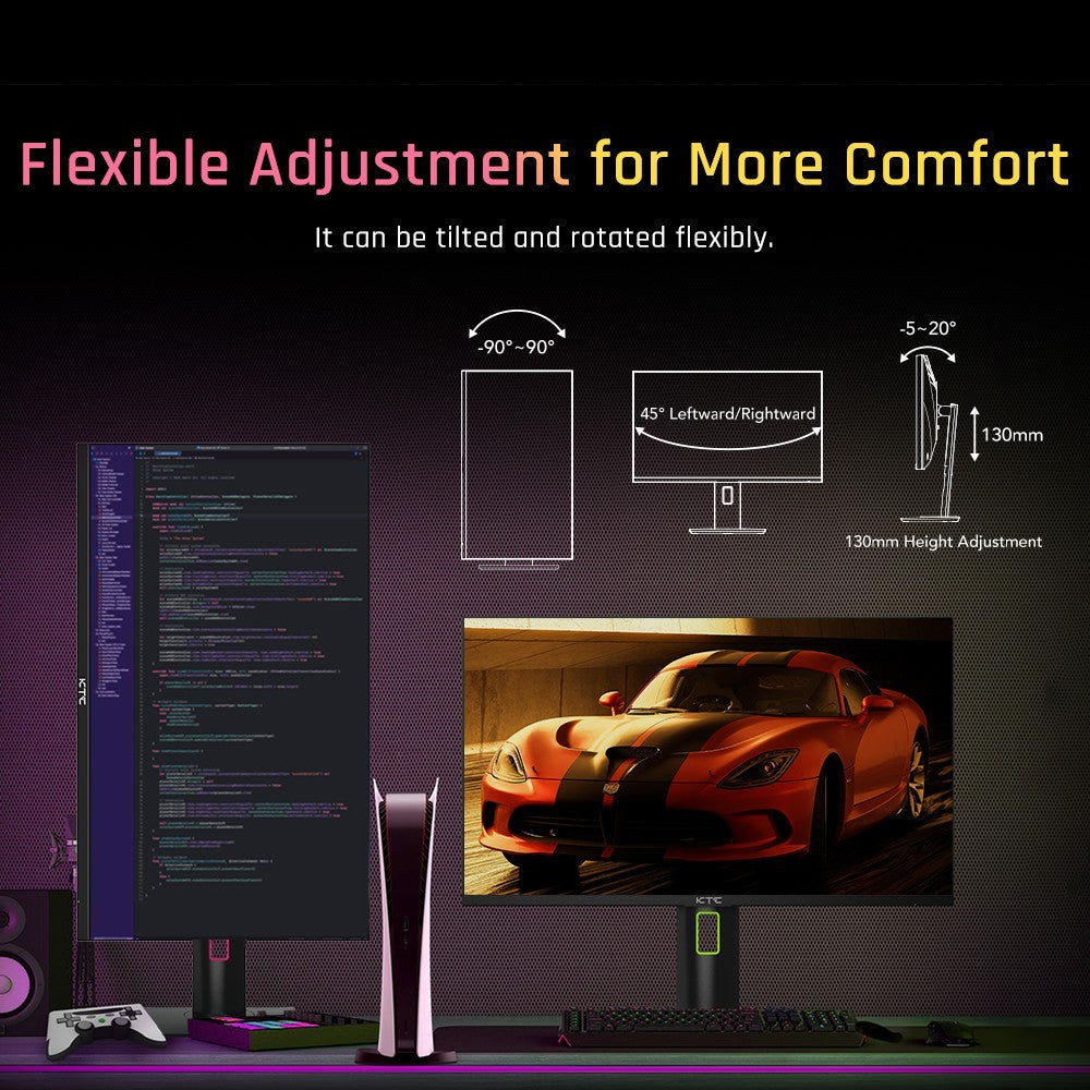 KTC M27T20 27 inch Mini-LED Gaming Monitor, 2560x1440 2K QHD 165Hz HVA 1ms MPRT Response Time Quantum Dot Tech HDR 1000, Compatible with FreeSync G-Sync, Built-in Speakers Ambient Light, USB3.0 UpStream 2xHDMI2.0 DP1.4 90W Type-C Audio KVM Wall Mount