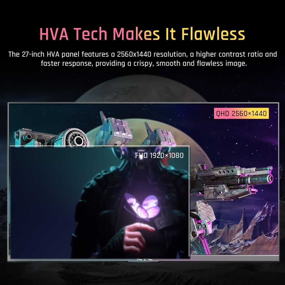 KTC M27T20 27 inch Mini-LED Gaming Monitor, 2560x1440 2K QHD 165Hz HVA 1ms MPRT Response Time Quantum Dot Tech HDR 1000, Compatible with FreeSync G-Sync, Built-in Speakers Ambient Light, USB3.0 UpStream 2xHDMI2.0 DP1.4 90W Type-C Audio KVM Wall Mount