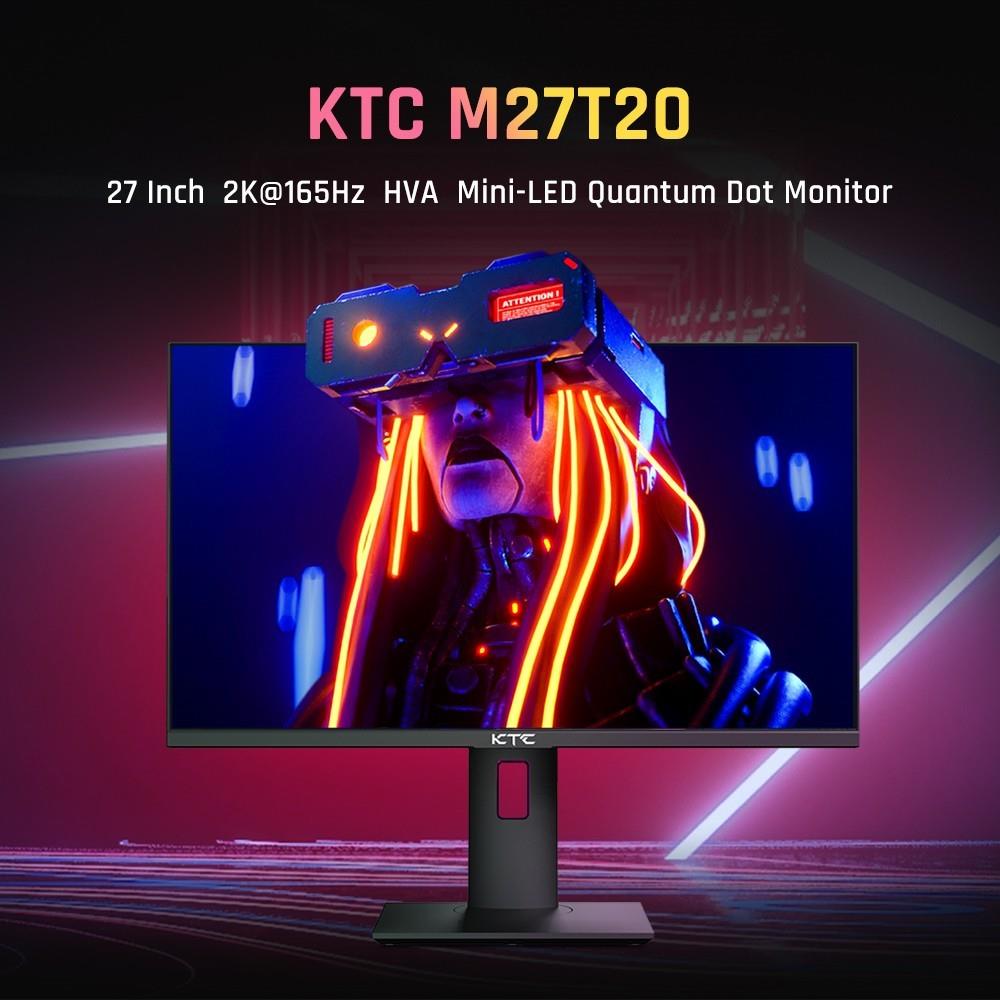 KTC M27T20 27 inch Mini-LED Gaming Monitor, 2560x1440 2K QHD 165Hz HVA 1ms MPRT Response Time Quantum Dot Tech HDR 1000, Compatible with FreeSync G-Sync, Built-in Speakers Ambient Light, USB3.0 UpStream 2xHDMI2.0 DP1.4 90W Type-C Audio KVM Wall Mount