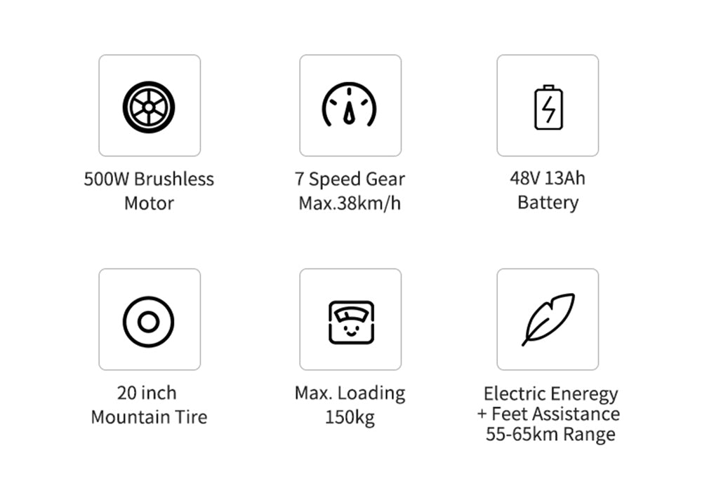 KUGOO T01 Electric Bicycle 48V 500W Motor 13Ah Battery 20X4.0 inch Hydraulic Brakes 50-65KM Mileage 150KG Load - Black