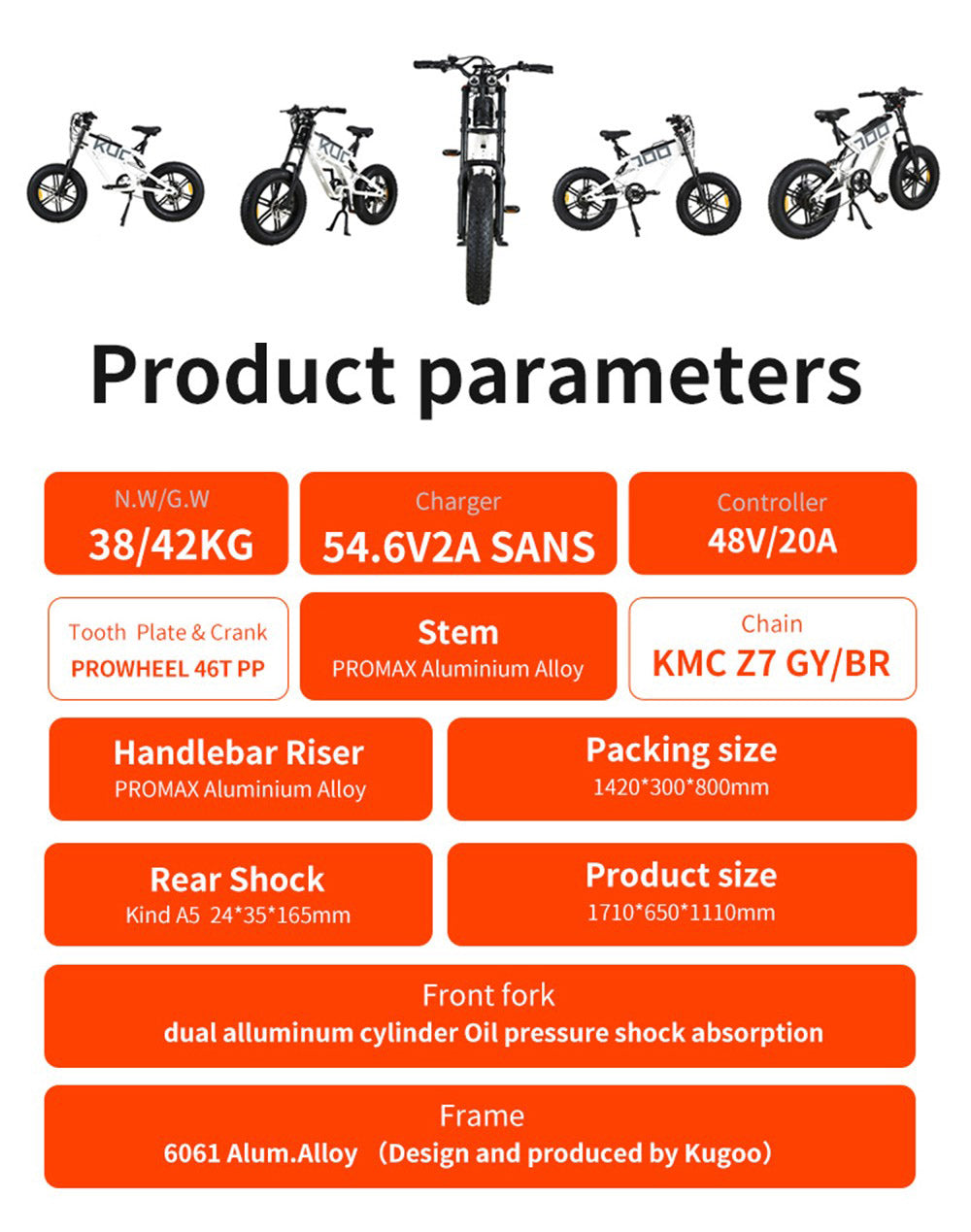 KUGOO T01 Electric Bicycle 48V 500W Motor 13Ah Battery 20X4.0 inch Hydraulic Brakes 50-65KM Mileage 150KG Load - Black