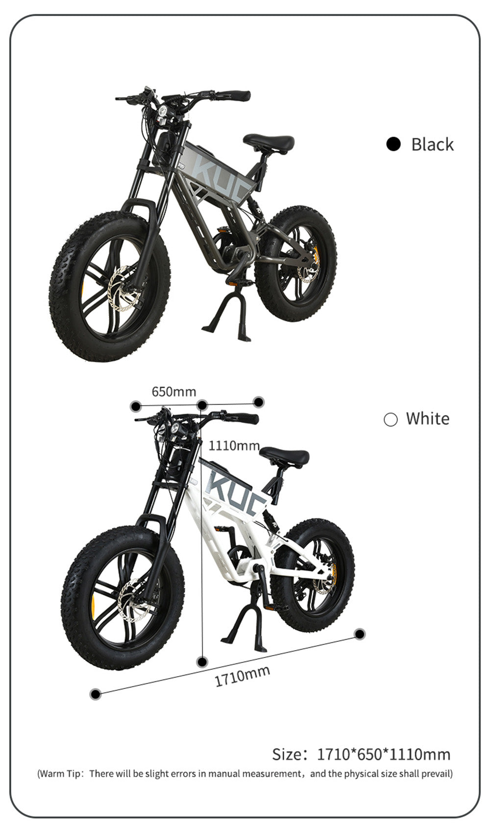 KUGOO T01 Electric Bicycle 48V 500W Motor 13Ah Battery 20X4.0 inch Hydraulic Brakes 50-65KM Mileage 150KG Load - Black