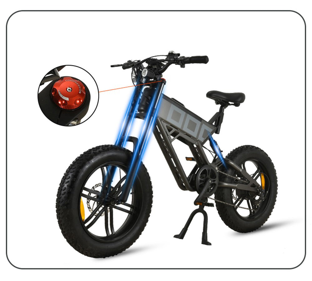 KUGOO T01 Electric Bicycle 48V 500W Motor 13Ah Battery 20X4.0 inch Hydraulic Brakes 50-65KM Mileage 150KG Load - Black