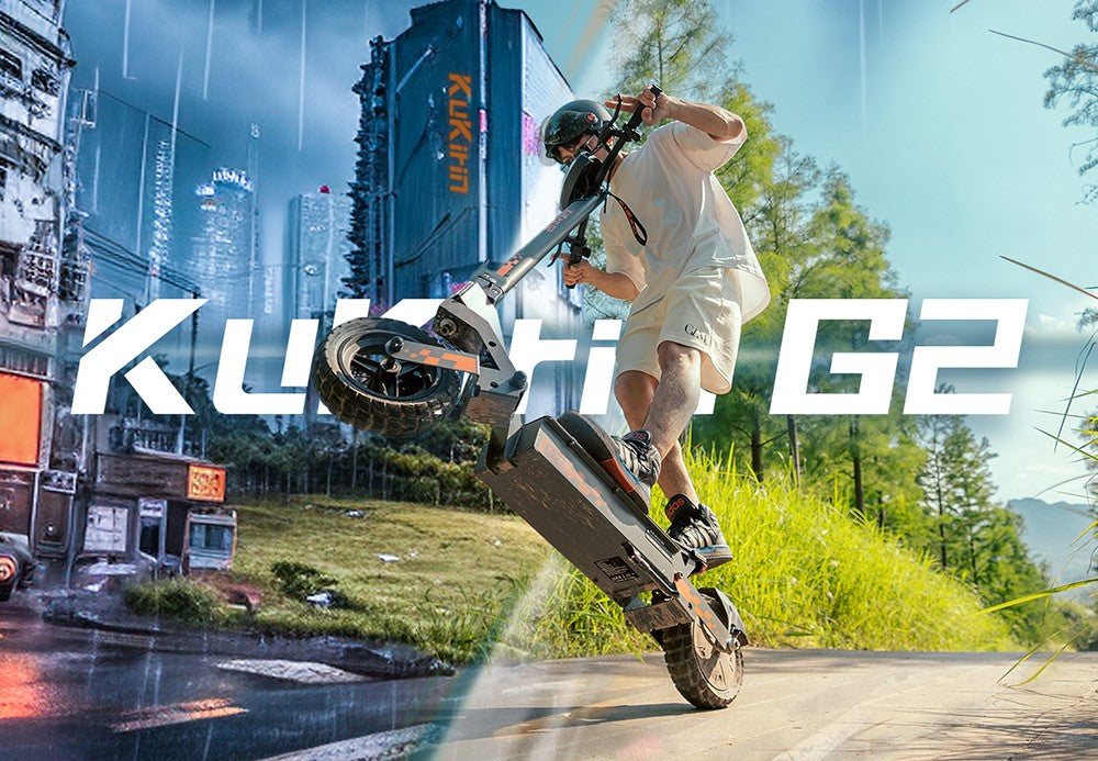 Patinete eléctrico plegable Kukirin G2, motor de 800 W, batería de 48 V y 15 Ah, neumáticos de 10 pulgadas, velocidad máxima de 45 km/h, autonomía de 55 km, pantalla táctil, frenos de disco delanteros y traseros.