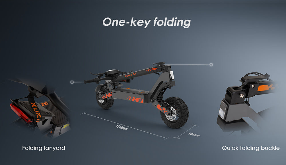 Patinete eléctrico plegable Kukirin G2, motor de 800 W, batería de 48 V y 15 Ah, neumáticos de 10 pulgadas, velocidad máxima de 45 km/h, autonomía de 55 km, pantalla táctil, frenos de disco delanteros y traseros.