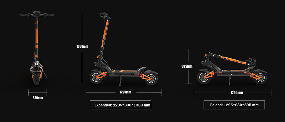 Patinete eléctrico todoterreno KuKirin G3 Pro 2024, versión con motor de 1200 W*2, neumáticos de 10 pulgadas, batería extraíble de 52 V y 23,2 Ah, autonomía de 80 km, velocidad máxima de 65 km/h, sistema de doble amortiguación hidráulica, resistencia al agua IP54 y doble freno hidráulico.