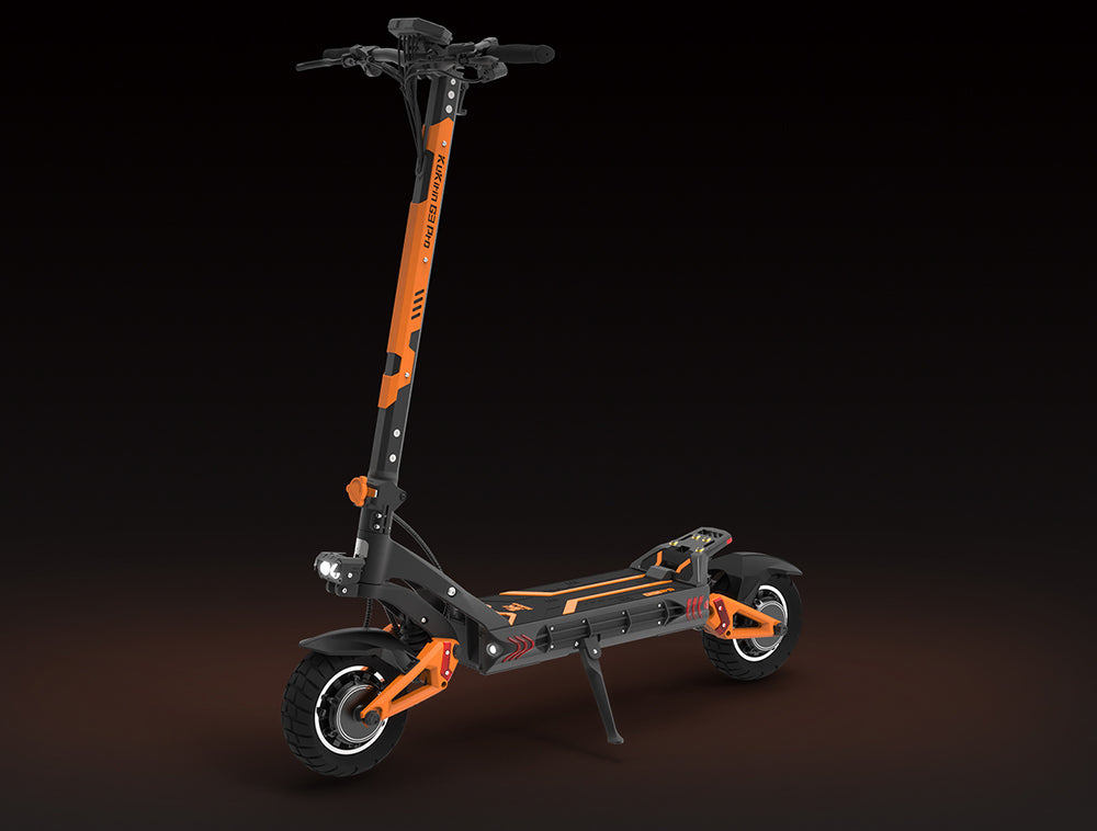 Patinete eléctrico todoterreno KuKirin G3 Pro 2024, versión con motor de 1200 W*2, neumáticos de 10 pulgadas, batería extraíble de 52 V y 23,2 Ah, autonomía de 80 km, velocidad máxima de 65 km/h, sistema de doble amortiguación hidráulica, resistencia al agua IP54 y doble freno hidráulico.