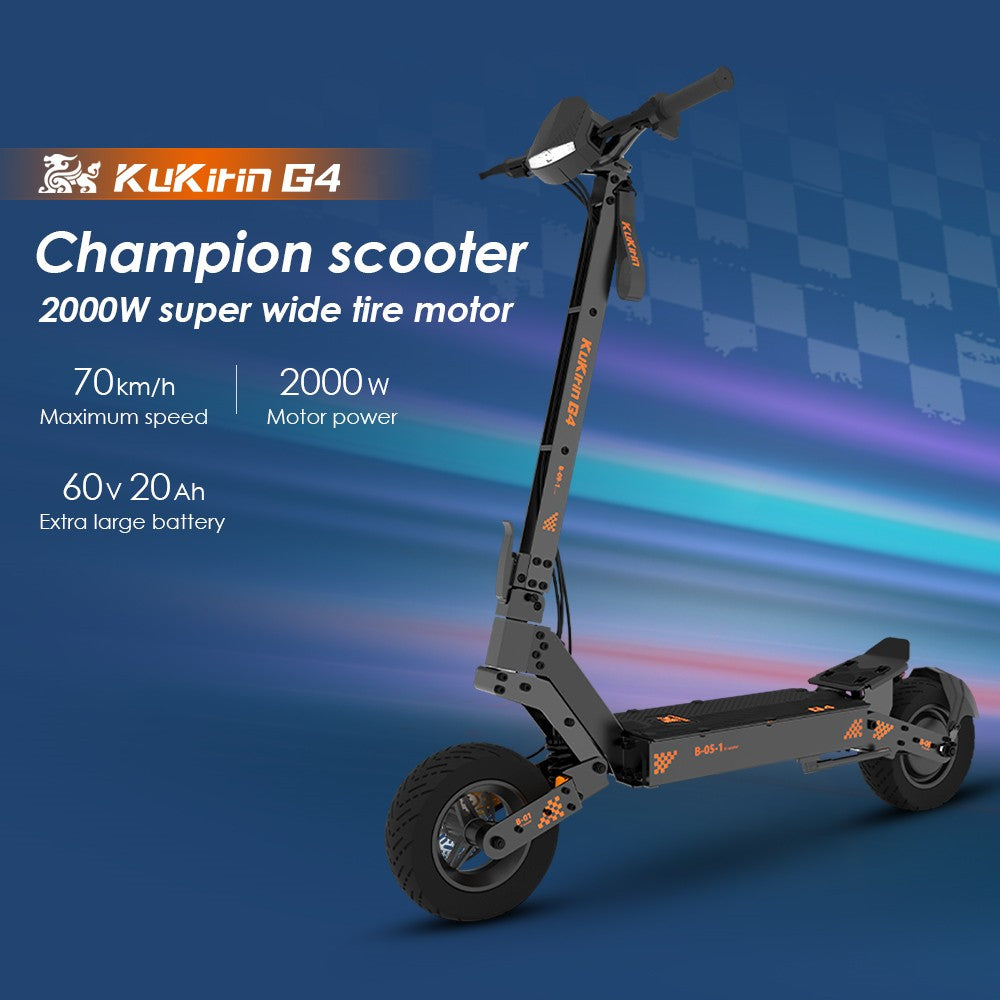 Patinete eléctrico todoterreno KuKirin G4 versión mejorada con motor de 2000 W, batería de 60 V y 20 Ah, autonomía máxima de 75 km, velocidad máxima de 70 km/h, neumáticos de vacío de 11 pulgadas, intermitentes - Negro