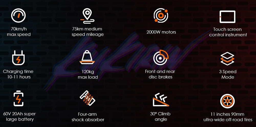 Patinete eléctrico todoterreno KuKirin G4 con motor de 2000 W, batería de 60 V y 20 Ah, autonomía máxima de 75 km, velocidad máxima de 70 km/h, neumáticos de vacío de 11 pulgadas, intermitentes - Negro