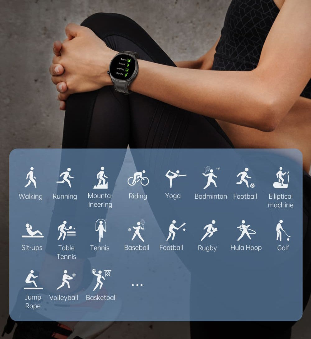 KUMI GW6 Smartwatch, 1.43-inch AMOLED HD Screen, Al Voice Function, Sleep Heart Rate Monitoring, Bluetooth Calling - Black