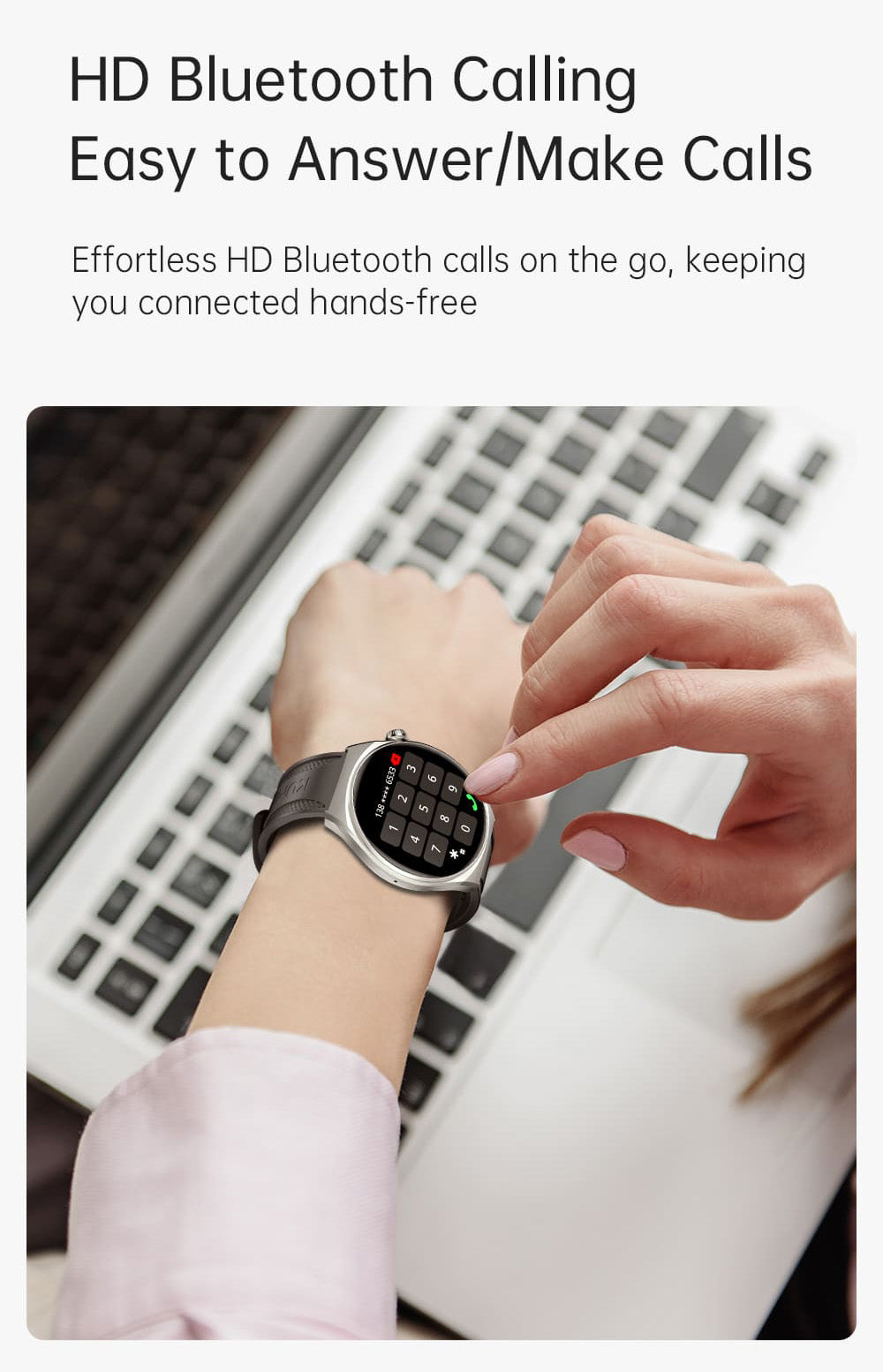 KUMI GW6 Smartwatch, 1.43-inch AMOLED HD Screen, Al Voice Function, Sleep Heart Rate Monitoring, Bluetooth Calling - Black