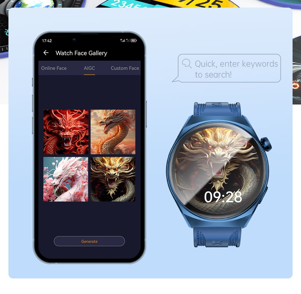 KUMI GW6 Smartwatch, 1.43-inch AMOLED HD Screen, Al Voice Function, Sleep Heart Rate Monitoring, Bluetooth Calling - Black