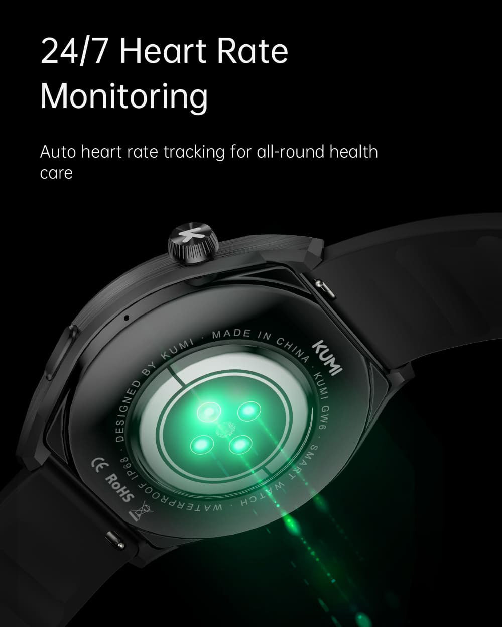 KUMI GW6 Smartwatch, 1.43-inch AMOLED HD Screen, Al Voice Function, Sleep Heart Rate Monitoring, Bluetooth Calling - Black