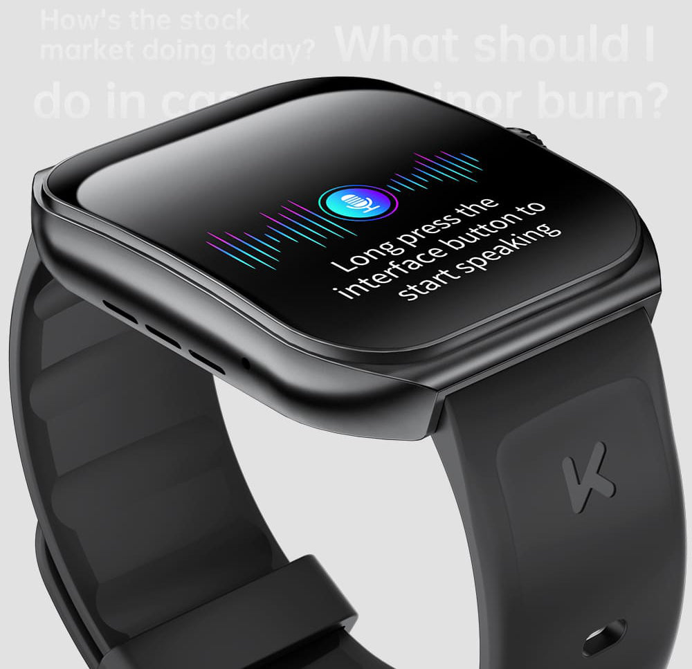 KUMI KU7 Smartwatch, 1.96'' AMOLED Screen, Bluetooth Calling, Health Monitoring, Stock Market Information, 100 Sports Modes - Black