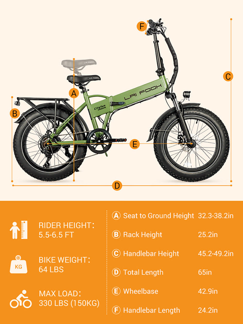 LAIFOOK Cityfun Electric Bike, 250W Brushless Motor, 48V 10.4AH Battery, 20 x 4.0 Inch Fat Tires, 25km/h Max Speed, 70km Range, Hydraulic Front Suspension, Mechanical Disc Brake, Shimano 7 Speed, LCD Display - Black
