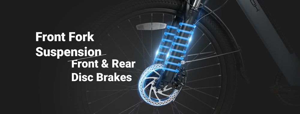 LAIFOOK Seeker Electric Bike, 250W Motor, 36V 9Ah Battery, 26'' Tires, 25km/h Max Speed, 60km Range, Front Fork Suspension, Disc Brakes, SHIMANO 7 Speed, LCD Display - Black