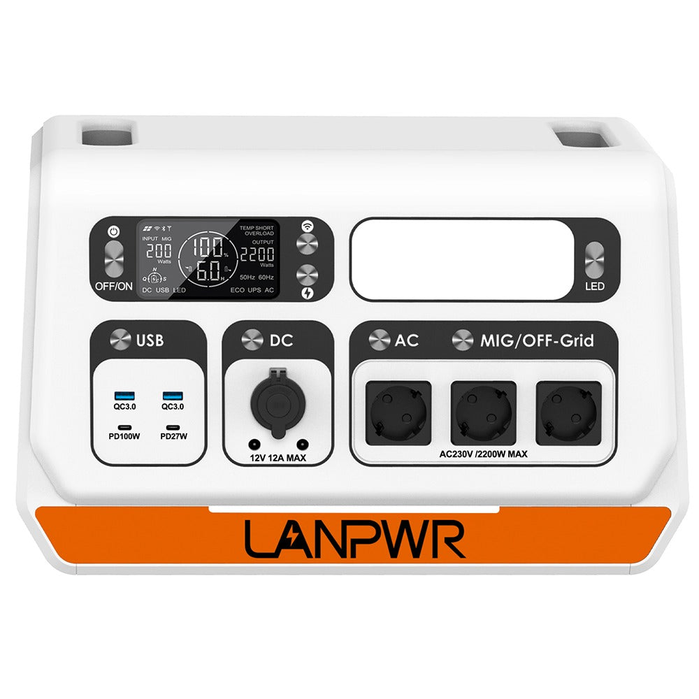 LANPWR 2400 Pro Balcony Solar System, 2200W 2040Wh Power Station with On-grid Inverter, 3 AC Outputs