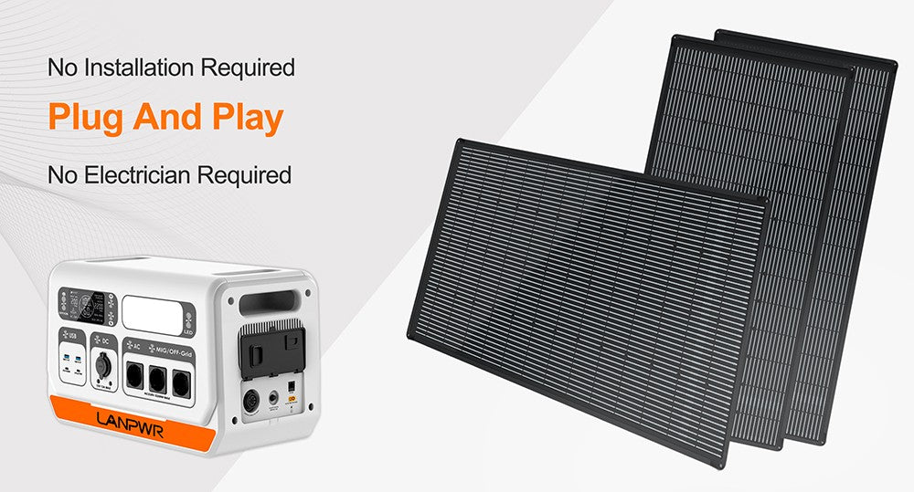 LANPWR 2400 Pro Balcony Solar System, 2200W 2040Wh Power Station with On-grid Inverter, 3 AC Outputs