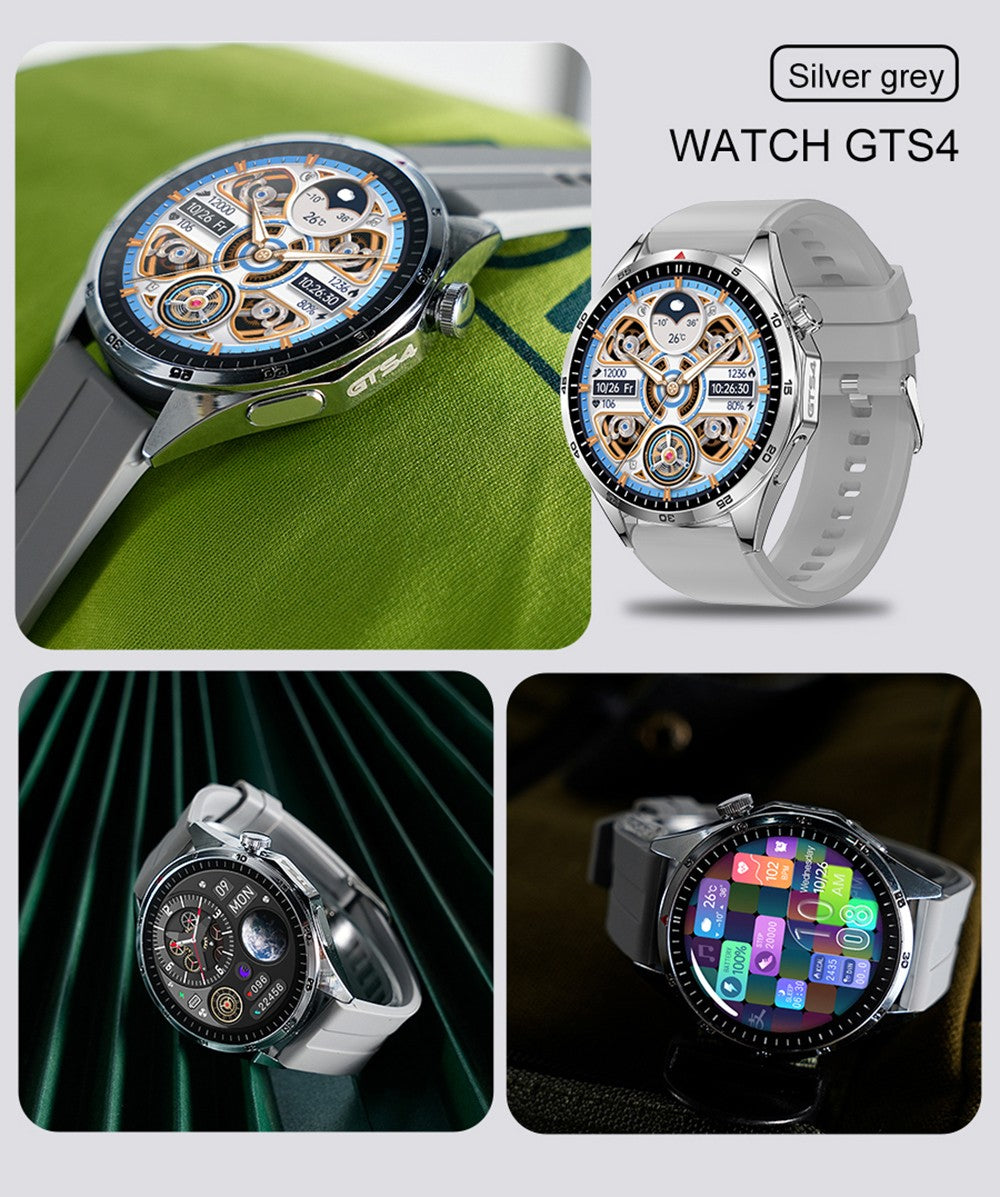 LEMFO GTS4 Smartwatch, 1.5-inch Screen, Bluetooth Calling, Message Reminder, Health Monitoring, IP67 Waterproof - Black, Silicone Watchband