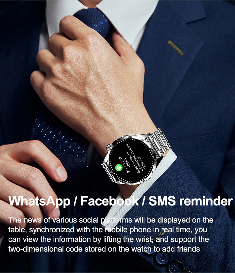 LEMFO GTS4 Smartwatch, 1.5-inch Screen, Bluetooth Calling, Message Reminder, Health Monitoring, IP67 Waterproof - Black, Silicone Watchband