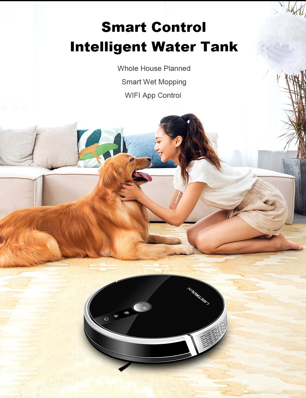Robot Aspiradora LIECTROUX C30B, Succión 6000Pa con Navegación por Mapa con IA, Batería 2500mAh, Tanque de Agua Eléctrico con Partición Inteligente, Control por APP - Negro