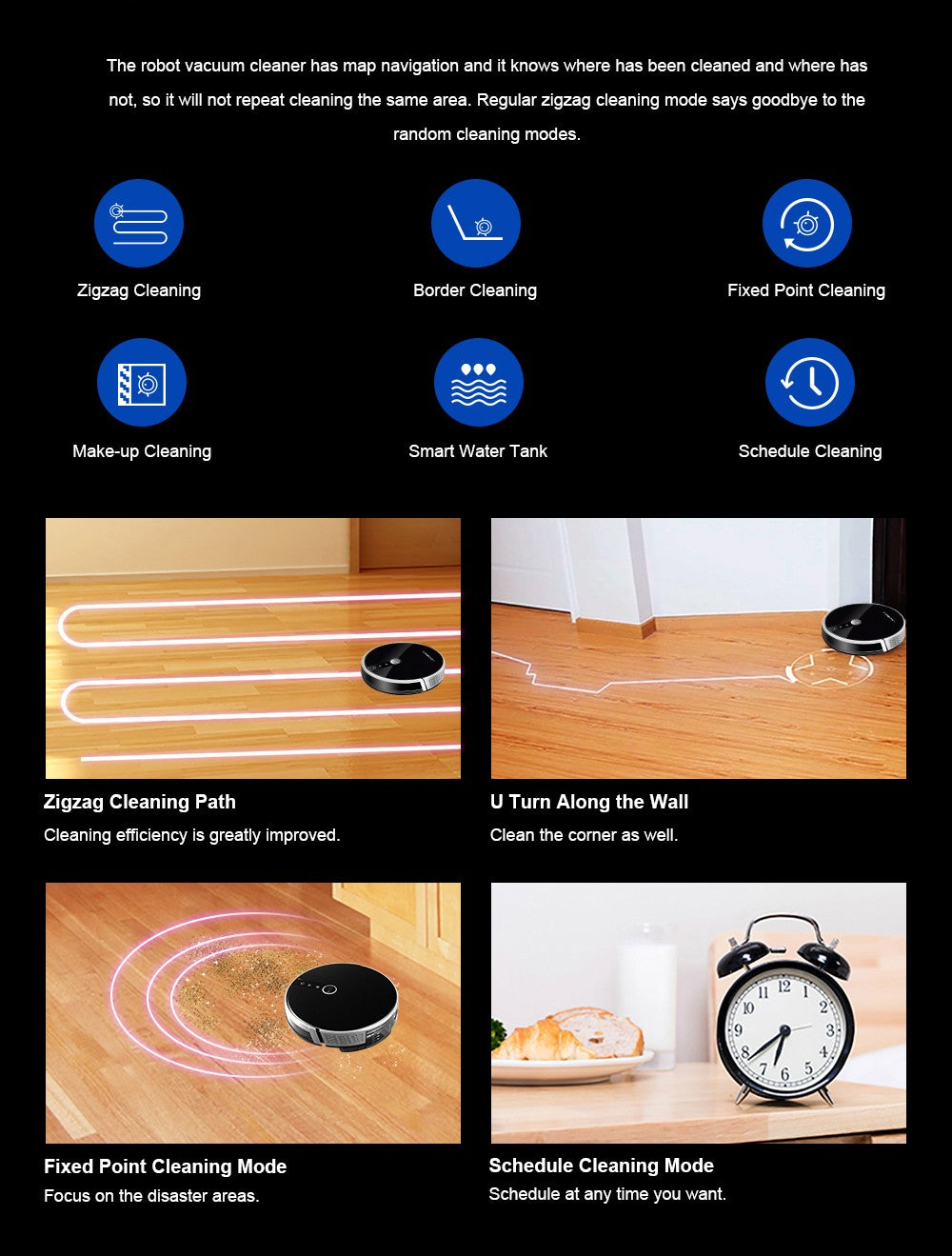 Robot Aspiradora LIECTROUX C30B, Succión 6000Pa con Navegación por Mapa con IA, Batería 2500mAh, Tanque de Agua Eléctrico con Partición Inteligente, Control por APP - Negro