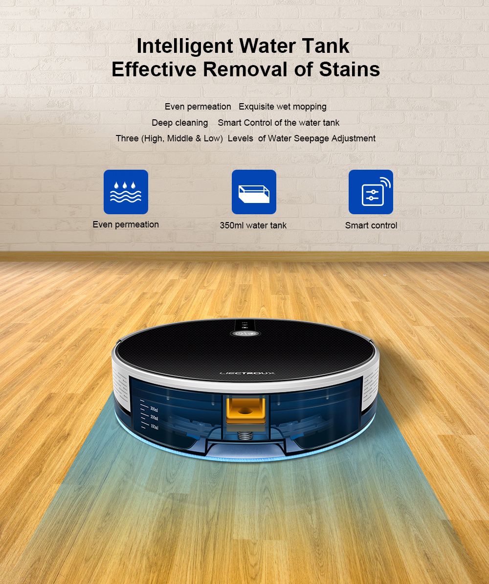 Robot Aspiradora LIECTROUX C30B, Succión 6000Pa con Navegación por Mapa con IA, Batería 2500mAh, Tanque de Agua Eléctrico con Partición Inteligente, Control por APP - Negro
