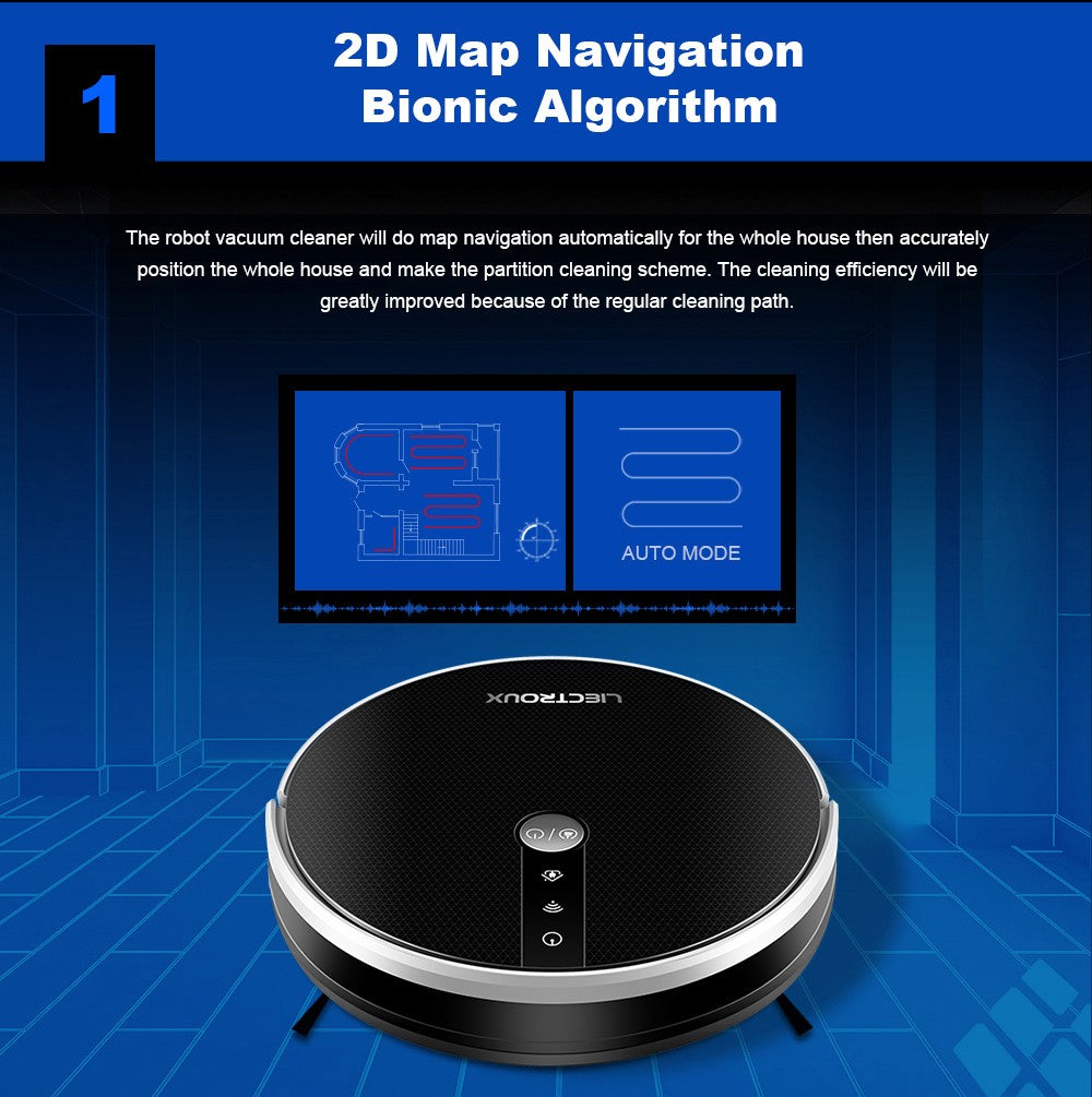 Robot Aspiradora LIECTROUX C30B, Succión 6000Pa con Navegación por Mapa con IA, Batería 2500mAh, Tanque de Agua Eléctrico con Partición Inteligente, Control por APP - Negro