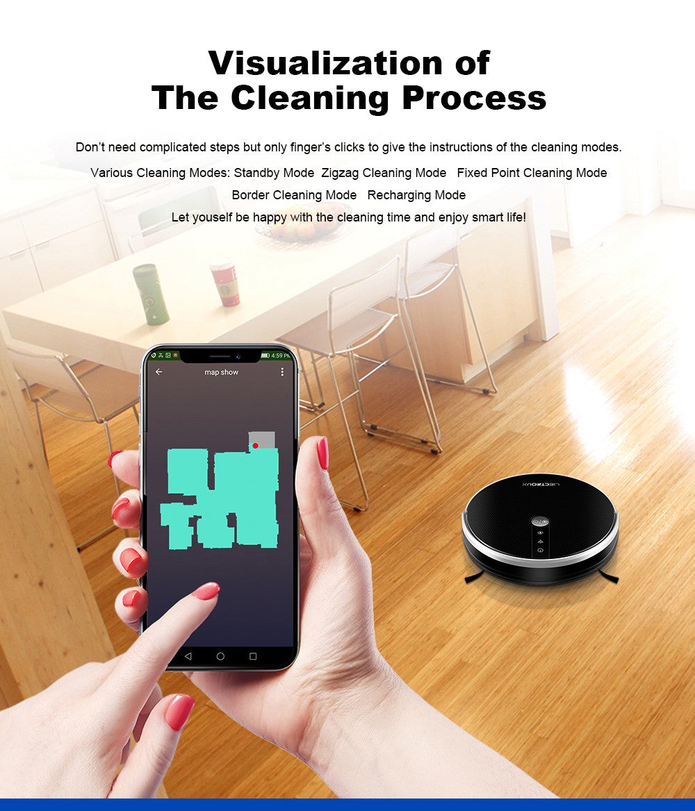 Robot Aspiradora LIECTROUX C30B, Succión 6000Pa con Navegación por Mapa con IA, Batería 2500mAh, Tanque de Agua Eléctrico con Partición Inteligente, Control por APP - Negro