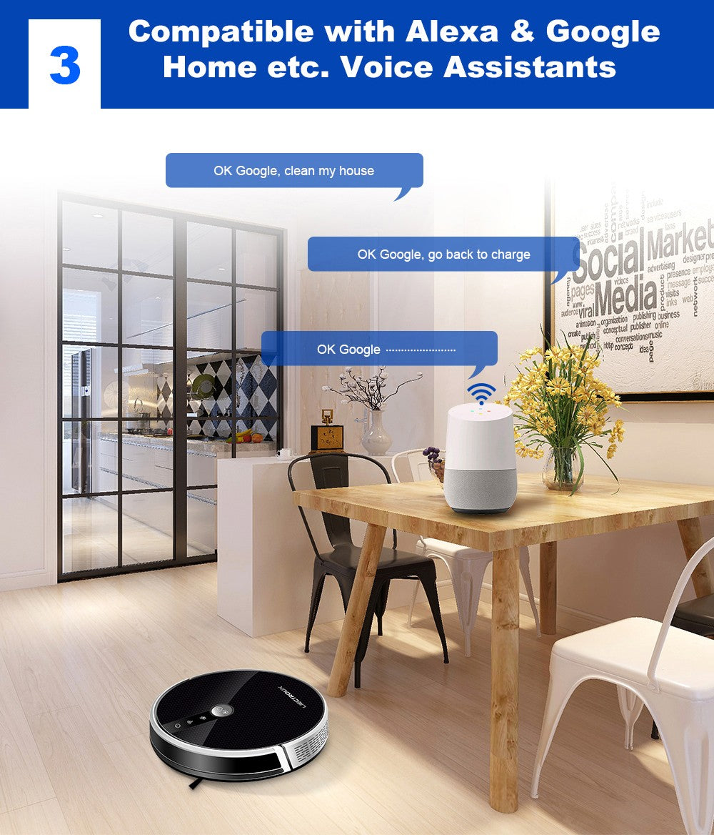 Robot Aspiradora LIECTROUX C30B, Succión 6000Pa con Navegación por Mapa con IA, Batería 2500mAh, Tanque de Agua Eléctrico con Partición Inteligente, Control por APP - Negro