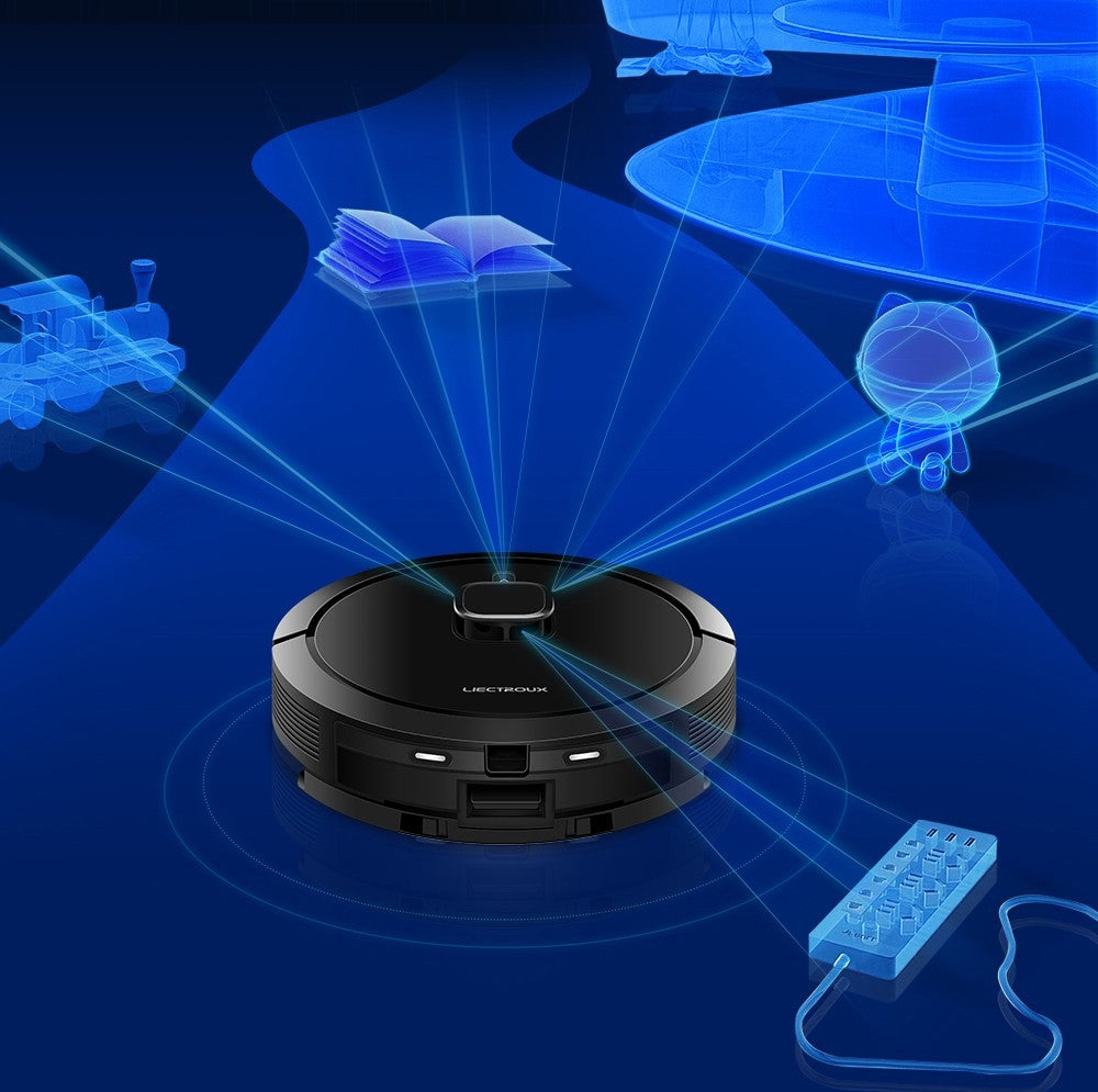 Robot Aspirador Liectroux G7, Succión 6500Pa, Navegación Láser, Batería 5200mAh, Autonomía 180 minutos - Negro, Enchufe UE
