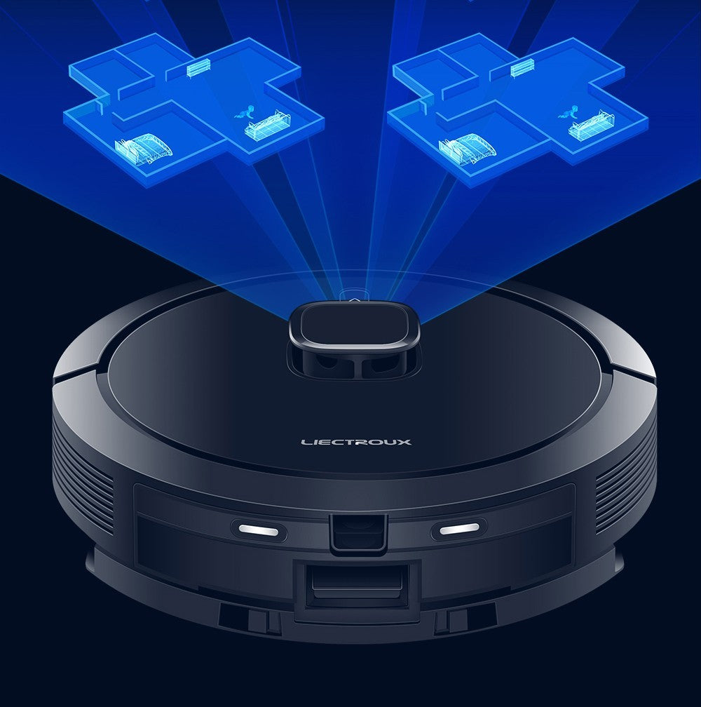 Robot Aspirador Liectroux G7, Succión 6500Pa, Navegación Láser, Batería 5200mAh, Autonomía 180 minutos - Negro, Enchufe UE