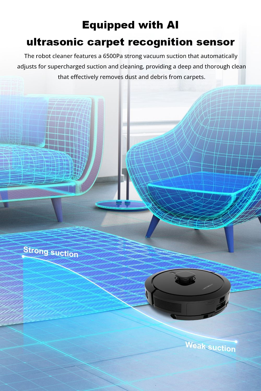 Robot Aspirador Liectroux G7, Succión 6500Pa, Navegación Láser, Batería 5200mAh, Autonomía 180 minutos - Negro, Enchufe UE