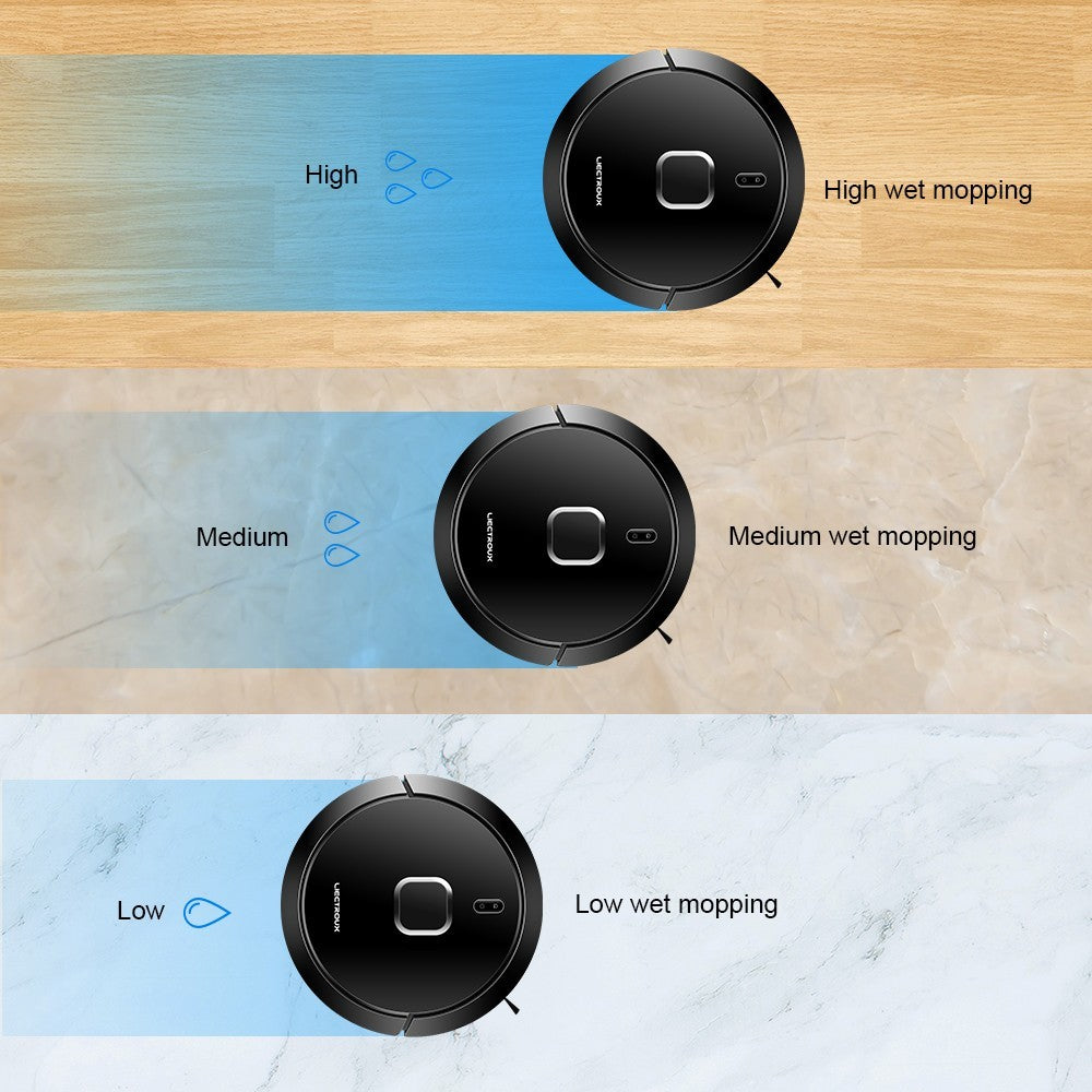Robot Aspirador Liectroux G7, Succión 6500Pa, Navegación Láser, Batería 5200mAh, Autonomía 180 minutos - Negro, Enchufe UE