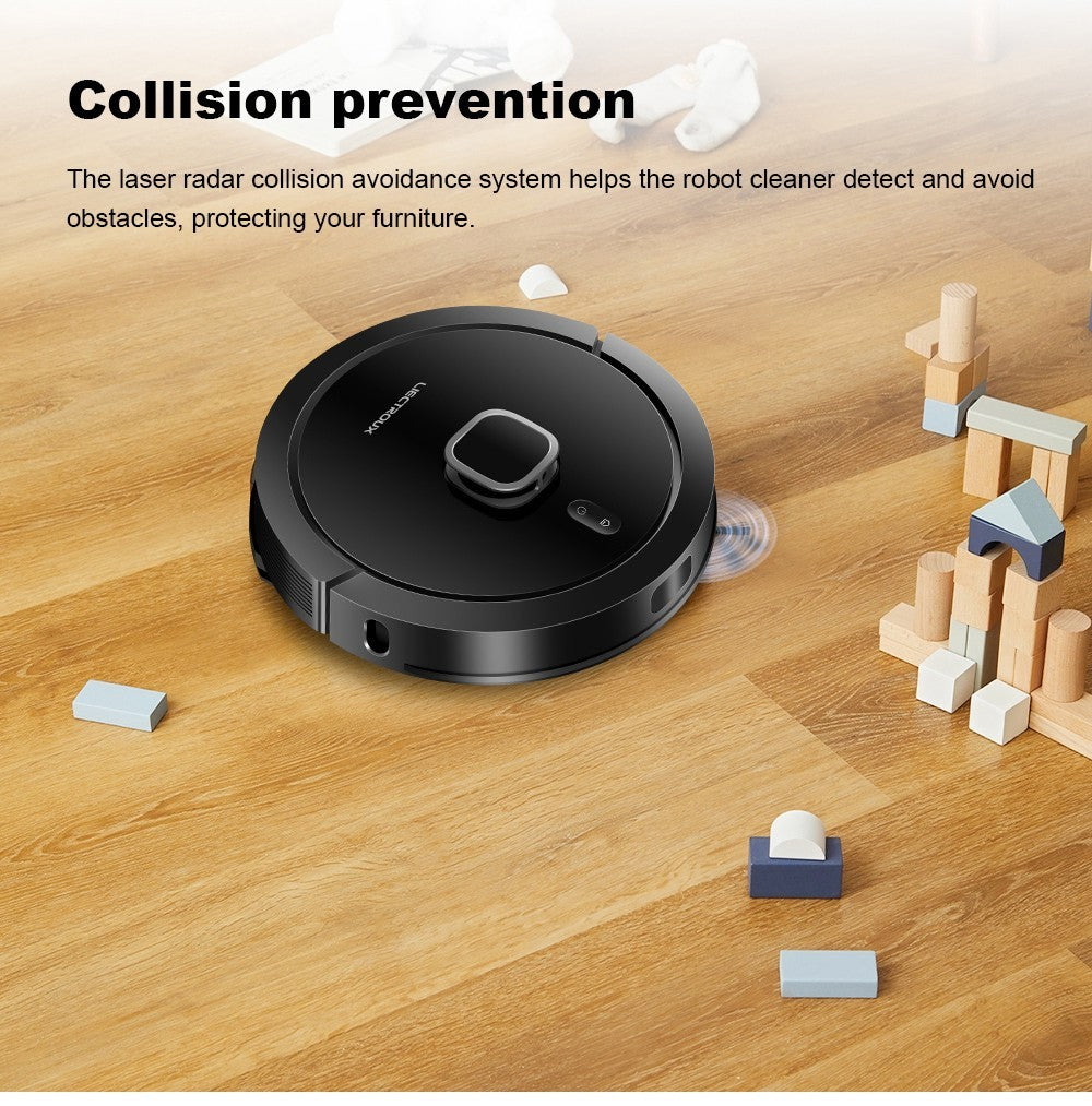 Robot Aspirador Liectroux G7, Succión 6500Pa, Navegación Láser, Batería 5200mAh, Autonomía 180 minutos - Negro, Enchufe UE