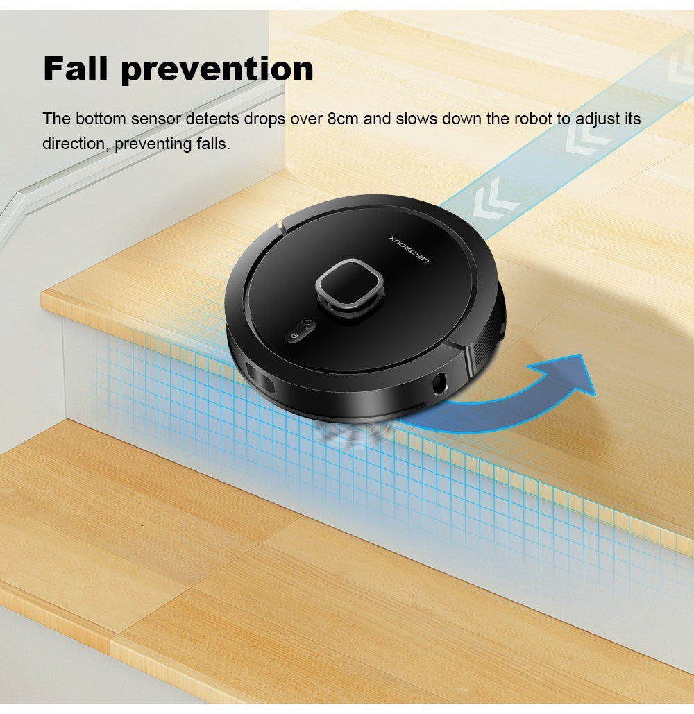 Robot Aspirador Liectroux G7, Succión 6500Pa, Navegación Láser, Batería 5200mAh, Autonomía 180 minutos - Negro, Enchufe UE