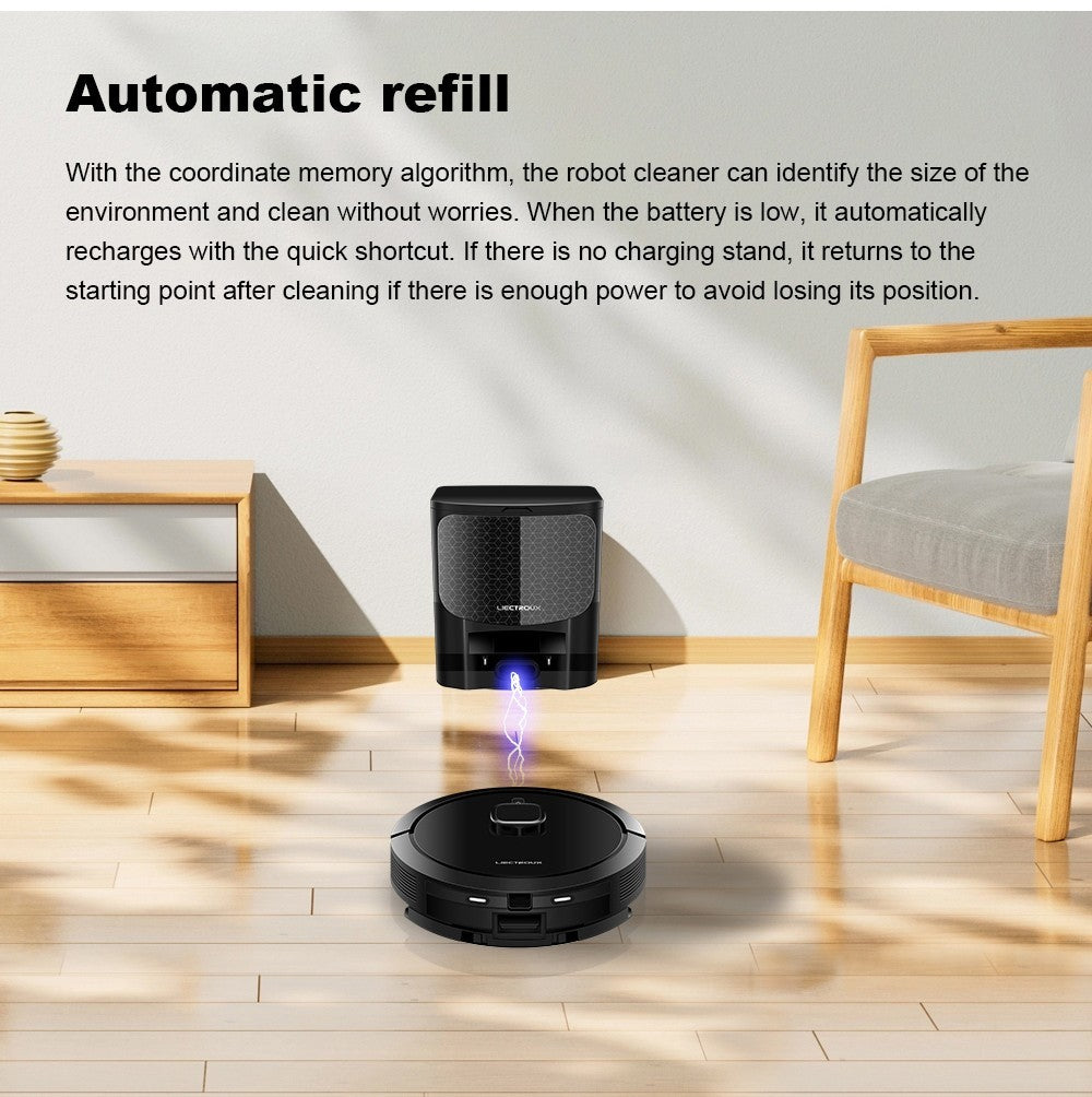 Robot Aspirador Liectroux G7, Succión 6500Pa, Navegación Láser, Batería 5200mAh, Autonomía 180 minutos - Negro, Enchufe UE