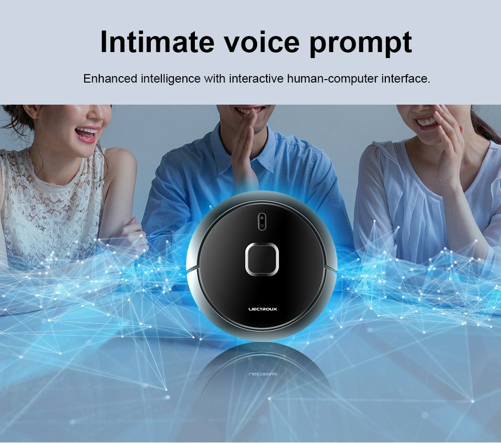 Robot Aspirador Liectroux G7, Succión 6500Pa, Navegación Láser, Batería 5200mAh, Autonomía 180 minutos - Negro, Enchufe UE